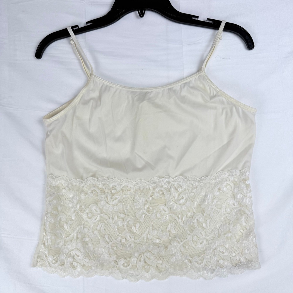Hanes Body Creations Camisole Women L Ivory Lace Trim Coquette Balletcore Dainty